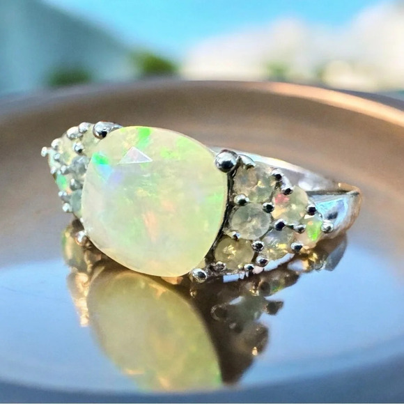 Translucent Pale Yellow Australian Fire Opal Sterling Silver Ring (8.75) - Picture 8 of 14